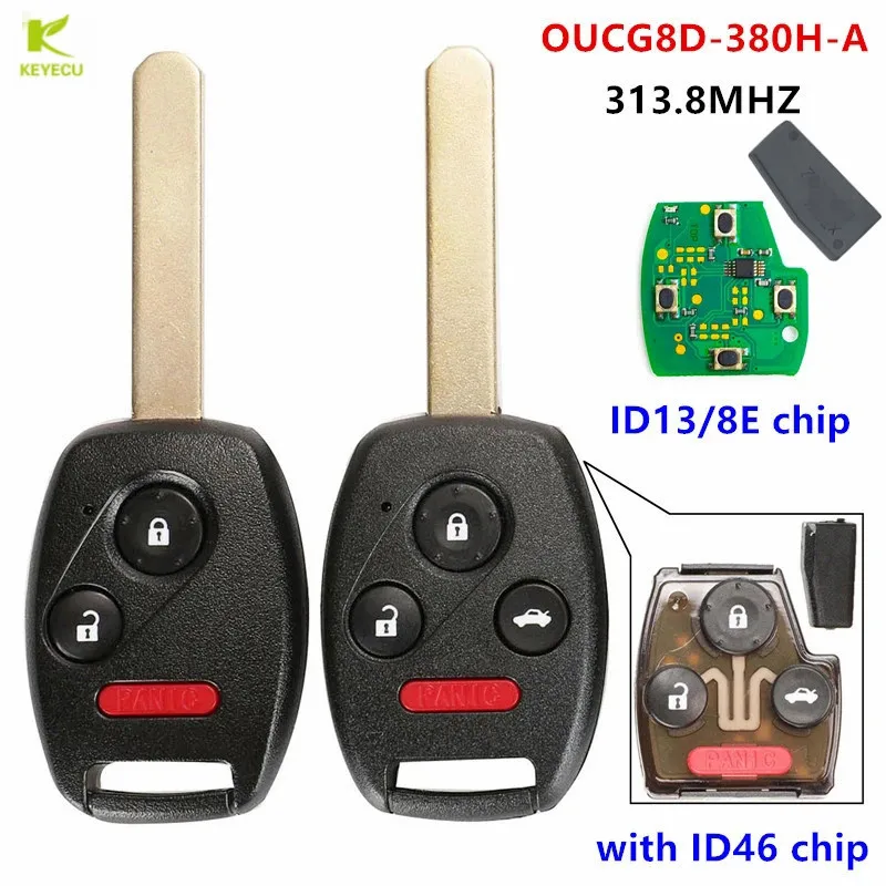 Część wymienna KEYECU klucz zdalny 313.8MHz ID46/ID13/8E Chip dla Honda Accord Element CR-V pasuje Odyssey Ridgeline OUCG8D-380H-A