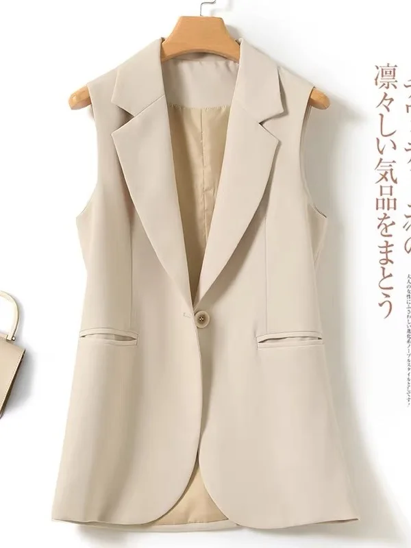 Elegant One-Button Sleeveless Women's  Vest Mid-Length Casual Tank Top Fashion Design City Commute Business Travel