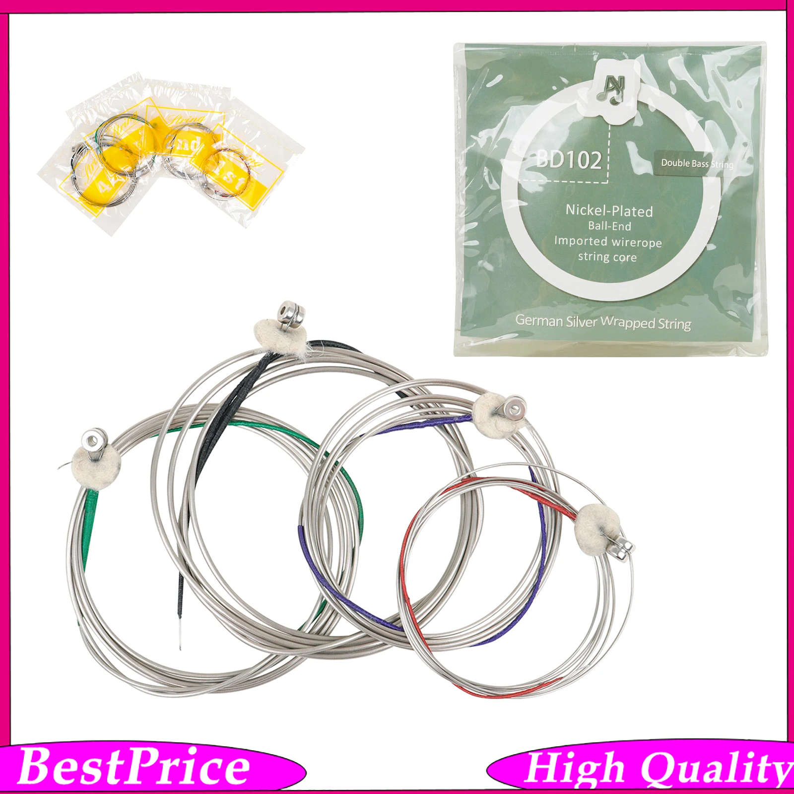 BD102 Nickel Alloy Wrapped Double Bass Strings 4 Pcs Hex Steel Core Bass Strings for Bass Instrument Replacement Accessories