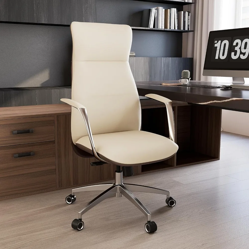 High Back Ergonomic Office Chair with Silicone Leather, Big and Tall, Adjustable Swivel Rolling for Home Office