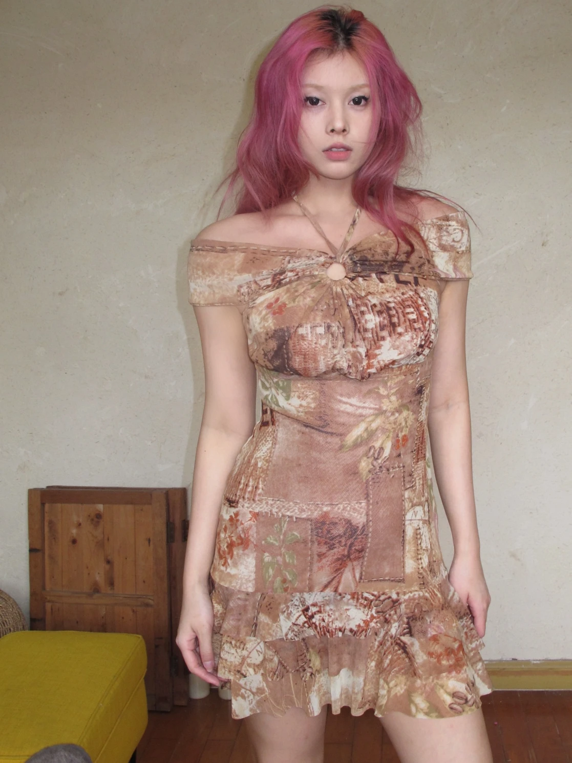 

Annie's Armor Vintage Sle Patchwork Print Dr Net Sweet Cool Ruffle One oulder Tie Bridesmaid Dr High Waist A-Line S...