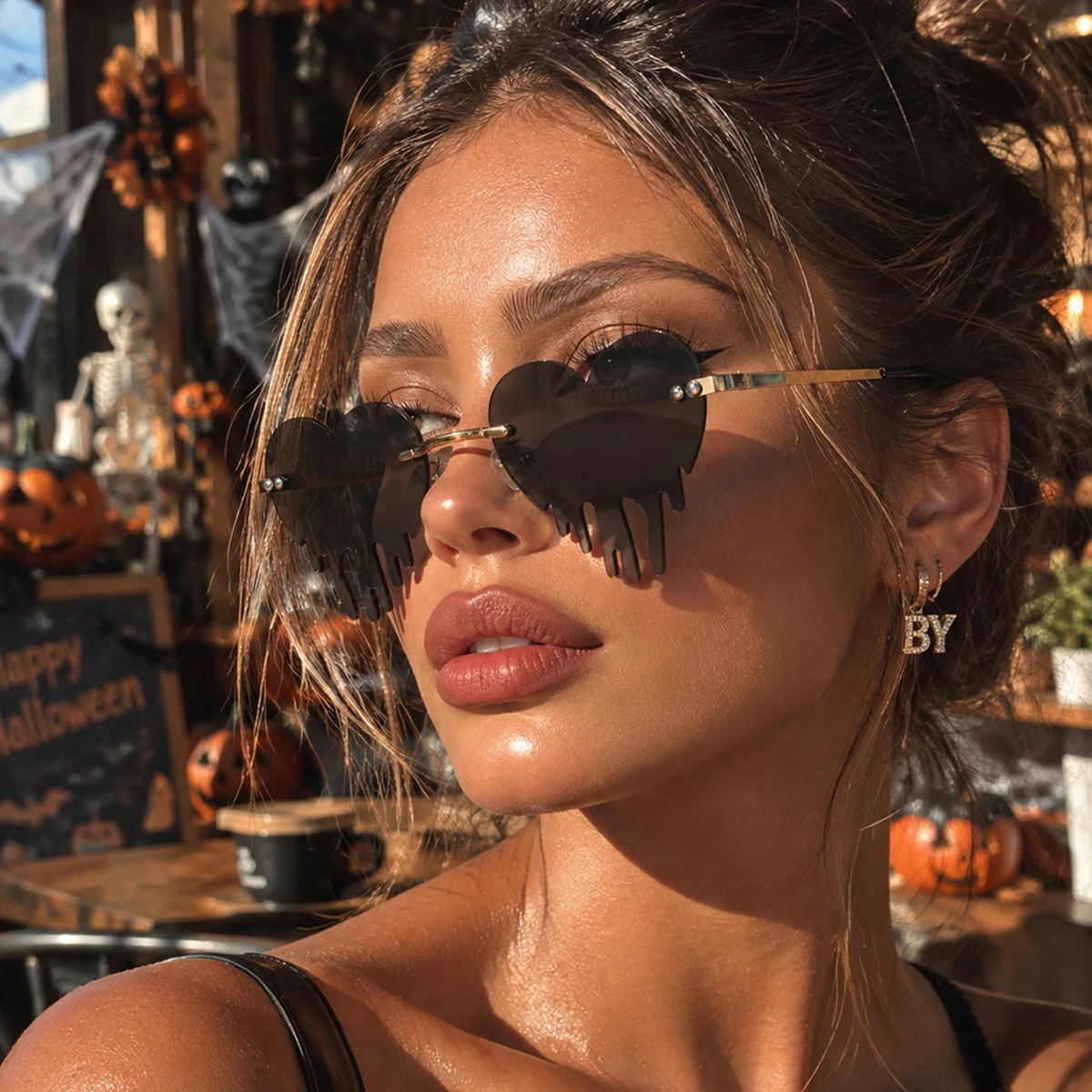 1 Pair of Women's Irregular Frameless Heart-Shaped Fashion Glasses, Eye-Catching Niche Sweet-Cool Stylish Avant-Garde Eyewear for Women, Perfect for Halloween Parties and Gatherings