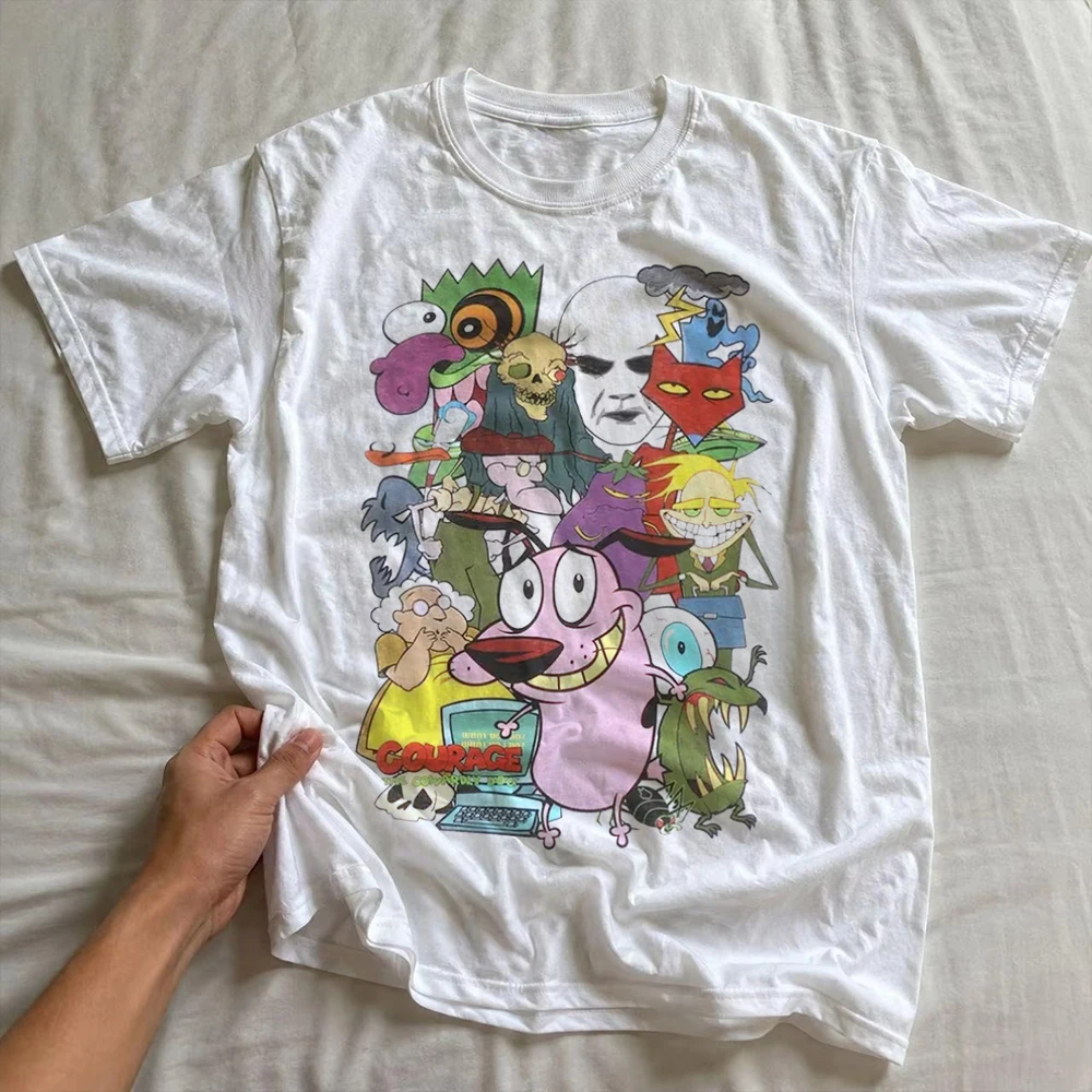 Vintage Courage the Cowardly Dog Cartoon Print Short Sleeve T-Shirt Retro Unisex Graphic Tee 90s Nostalgia Summer Streetwear Top