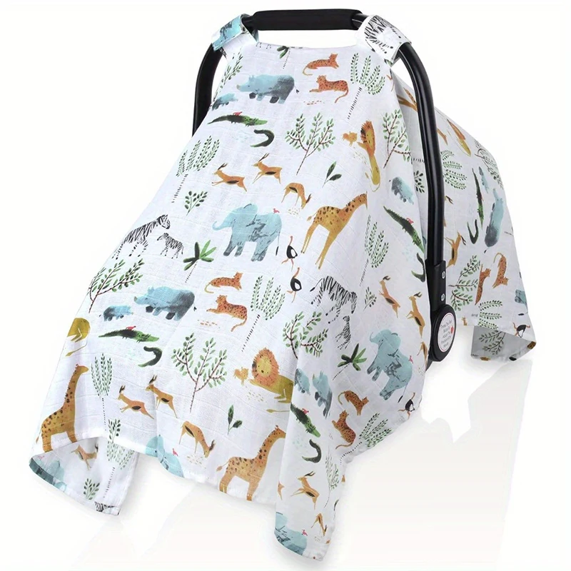 Muslin Baby Car Seat Canopy Infant Carseat Cover Lightweight Breathable Soft Stroller Sun Shade for Babies Girls Shower Gift