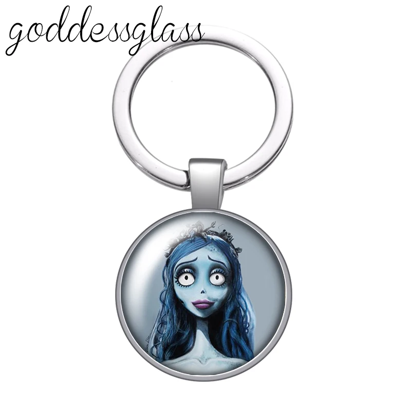 Tim Burton\'s Corpse Bride Ghost Cartoon Photo glass cabochon keychain Bag Car key chain Ring Holder Charms keychains gift
