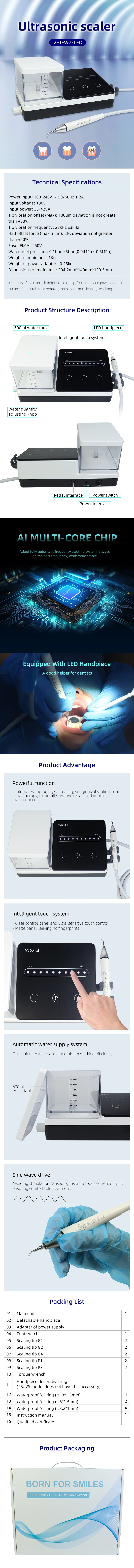 Dentaler Ultraschall-Scaler mit 600ml Wassertank, LED-Licht, Handstück, mehreren Scaler-Spitzen, Zahnstein- und Plaque-Entferner für die Zahnmedizin – Detail 2
