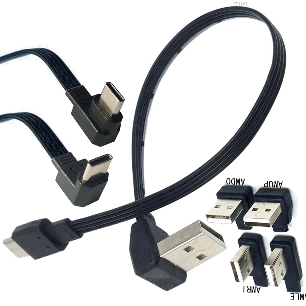 

0.1m-1m USB-C Type C Male Left Right UP Down Angled 90° to USB 2.0 Male Data Cable USB Type-c Flat Cable