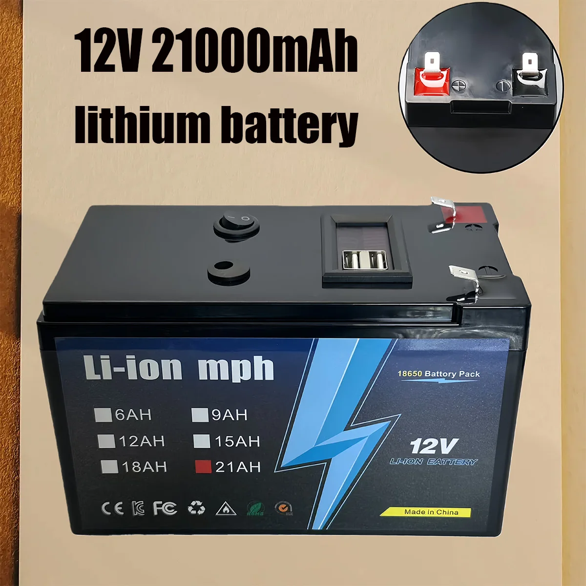 

12V 18Ah Lithium lithium Deep Cycle Battery, 4000+ Cycles Rechargeable Battery for Solar/Wind Power,Small ,LMighting,and ore