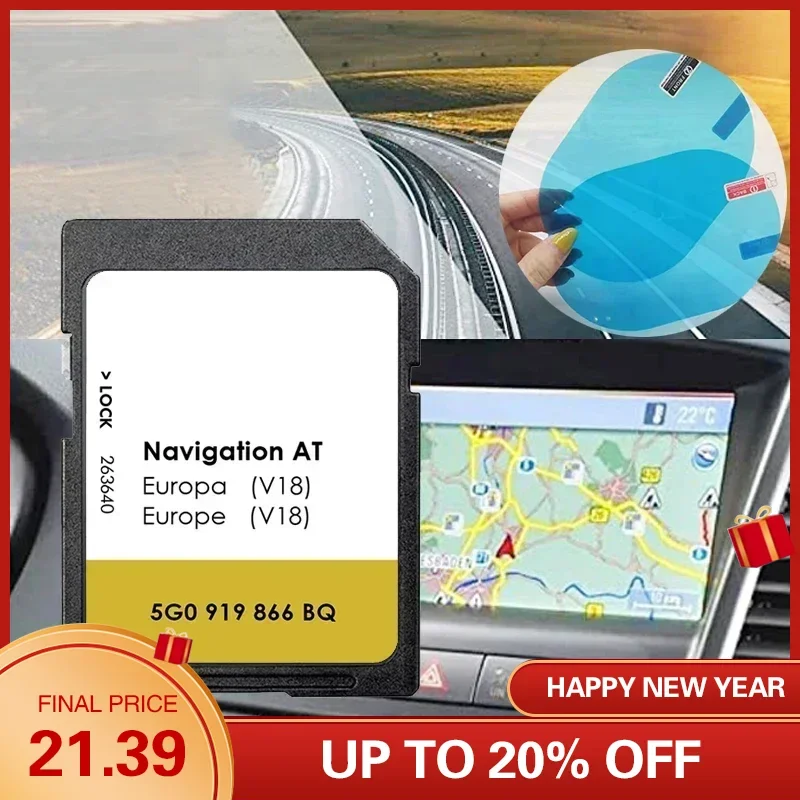 

for VW Discover Media MIB1 Navigation AT Map UK GB Europe Ireland Sat Nav SD Card V18 with Anti Fog Reaview Stickers