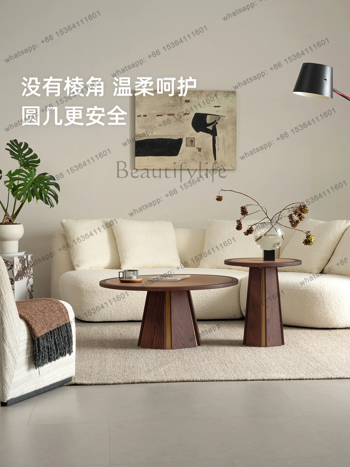 

Solid wood round combination coffee table red oak living room home antique sofa side table