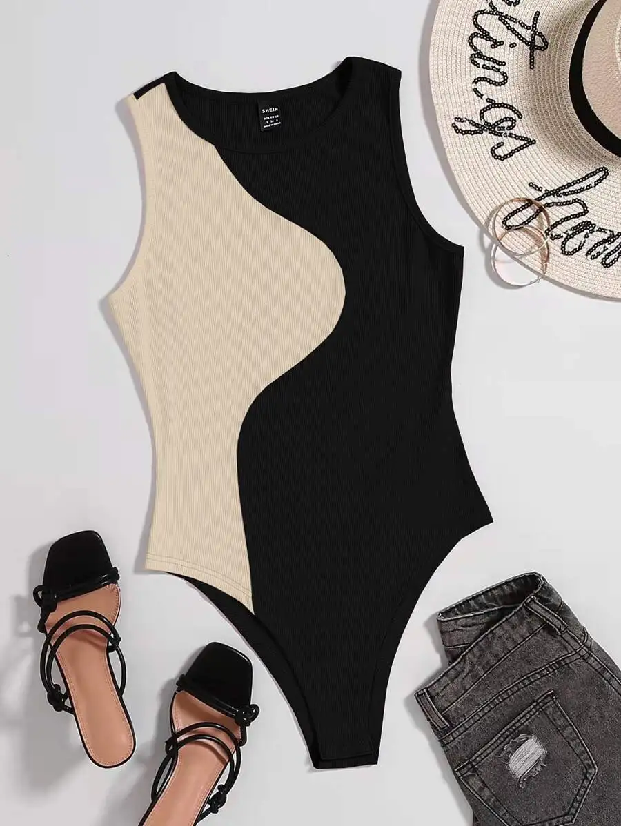 

Боди без рукавов в стиле колор-блок с ребристой отделкой для летней повседневной носки