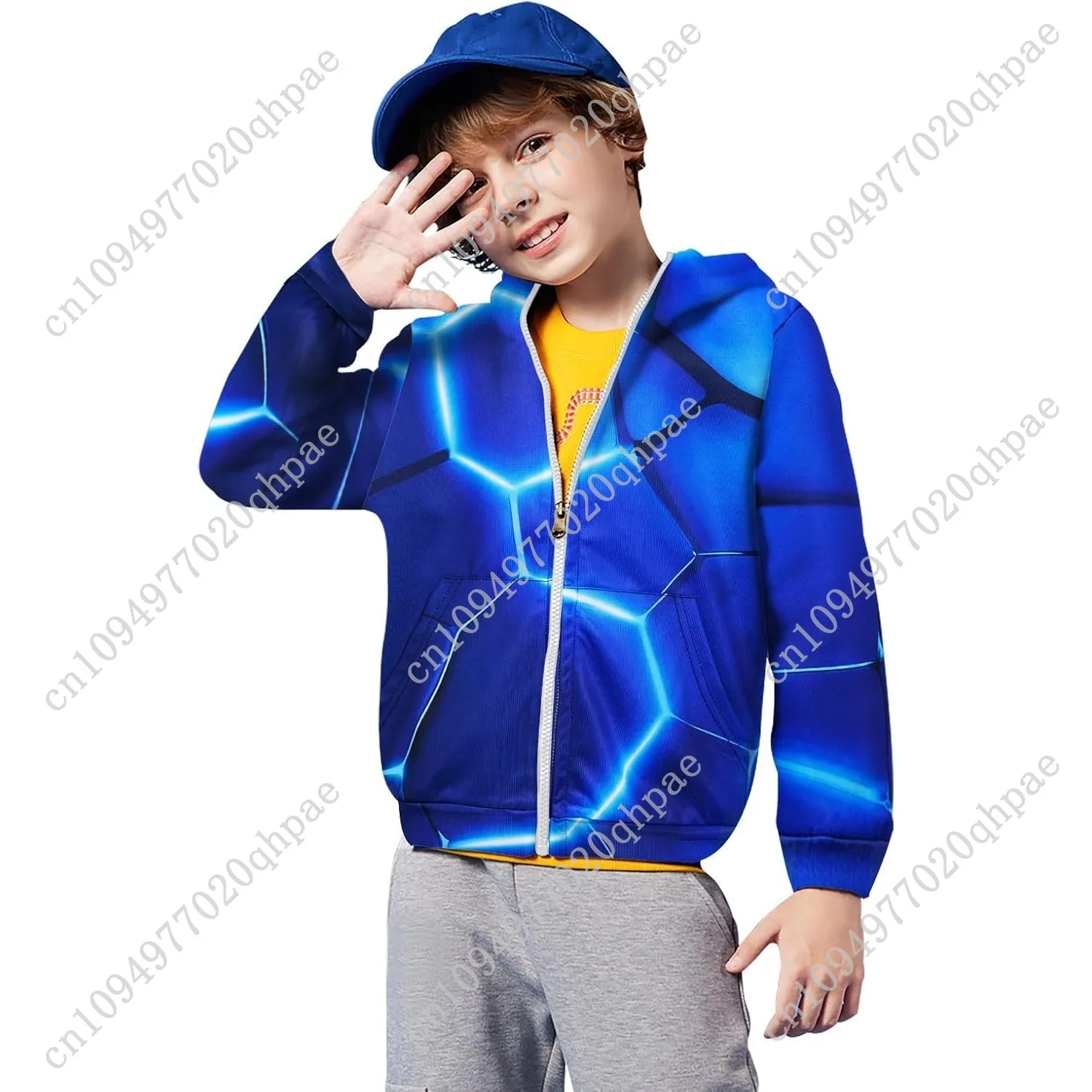 6-14T بنين بنات زمم هوديس بلوزات 3D مطبوعة بارد السترة مع جيوب #3