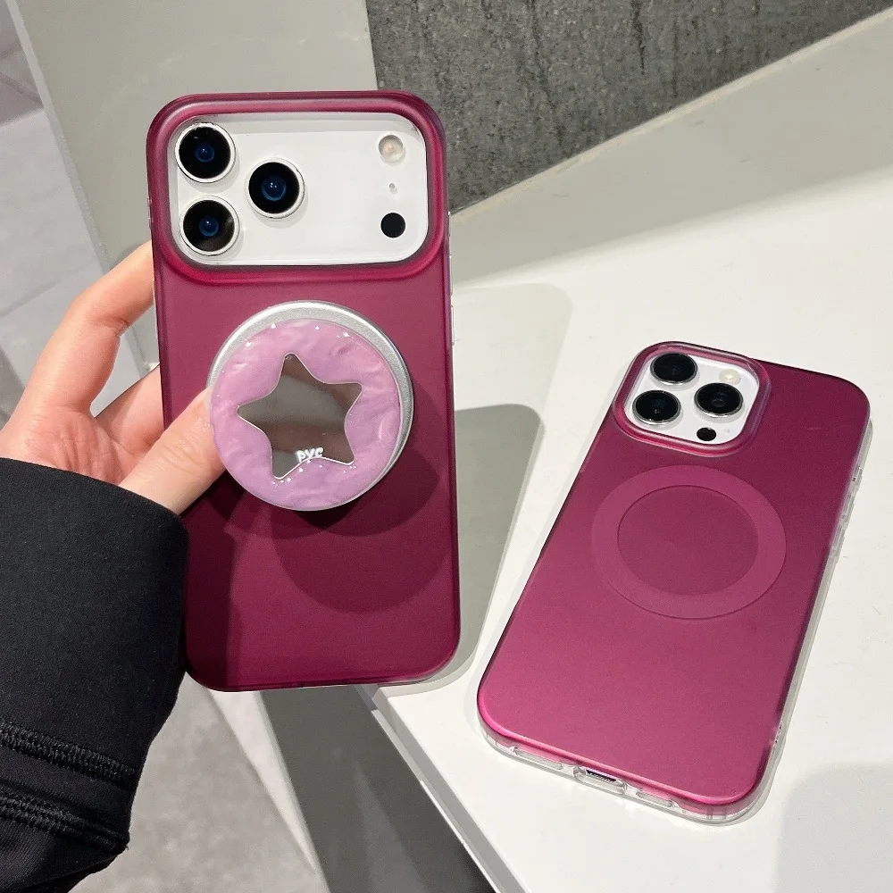 

Fashion Solid Color Simple Phone Case for iPhone 14 15 16 17 Pro Max with Magnetic Bracket