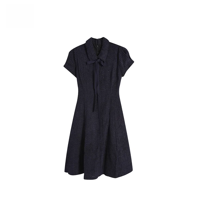 

Королевское синее платье миди А-силуэта с завышенной талией, с коротким рукавом, женская одежда больших размеров, повседневное летнее платье из тонкой ткани