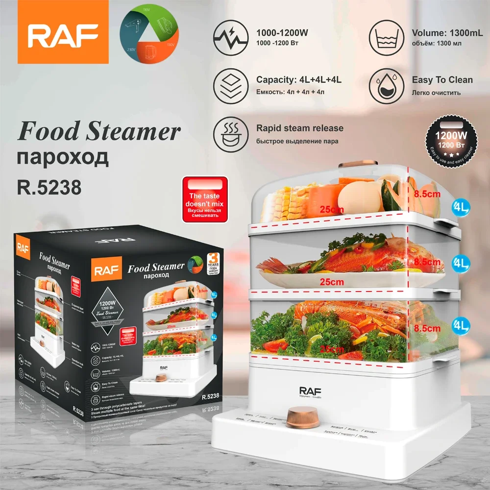 3 layer Rapid steam release Large water tank and large capacity Mult-function Electric Food Steamer