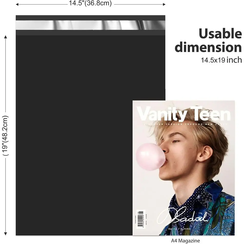 14.5x19 Inch Poly Mailers, 50 Pack, Waterproof Shipping Bags for Clothing, Strong Adhesive, Black