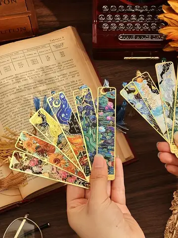 Vintage Oil Painting Metal Bookmarks - Hollow Hot Stamping Long Tassel Bookmarks - Stationery Gifts for Book Clubs, Book Lovers,