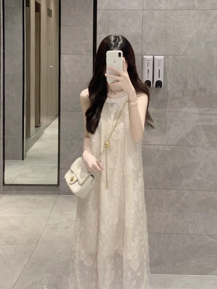 Vestido Miss Cocoa para Mujer, Estilo Veraniego, Elegante, con Encaje y Flores, Cintura Alta, Corte en A, para Vacaciones