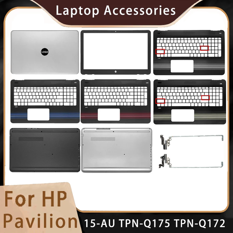 جديد لـ HP Pavilion 15-AU TPN-Q175 TPN-Q172؛ استبدال ملحقات الكمبيوتر المحمول Lcd الغطاء الخلفي/مسند راحة اليد الأمريكية/السفلي/المفصلات مع الشعار