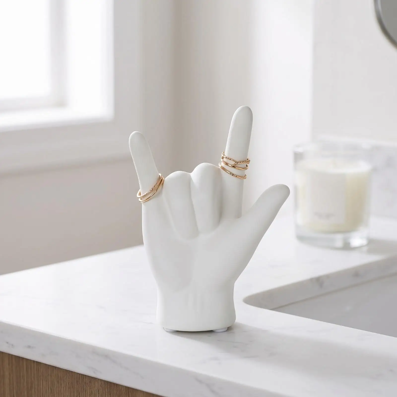 Sculptural Porcelain Hand Ceramic Ring Holder Jewelry Organizer for Necklaces Bracelets Display Stand Vanity Dresser Modern Home