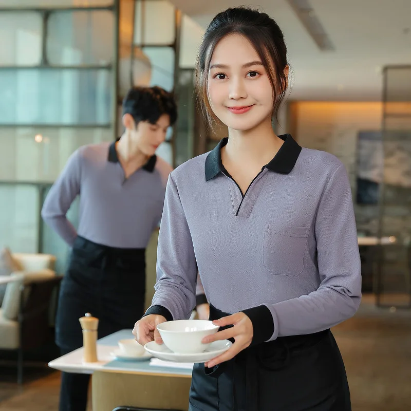 

Hotel Waiter Workwear T-shirt Long Sleeve Catering Hot Pot Restaurant Autumn Workwear Women's Suit Lobby Work Wear