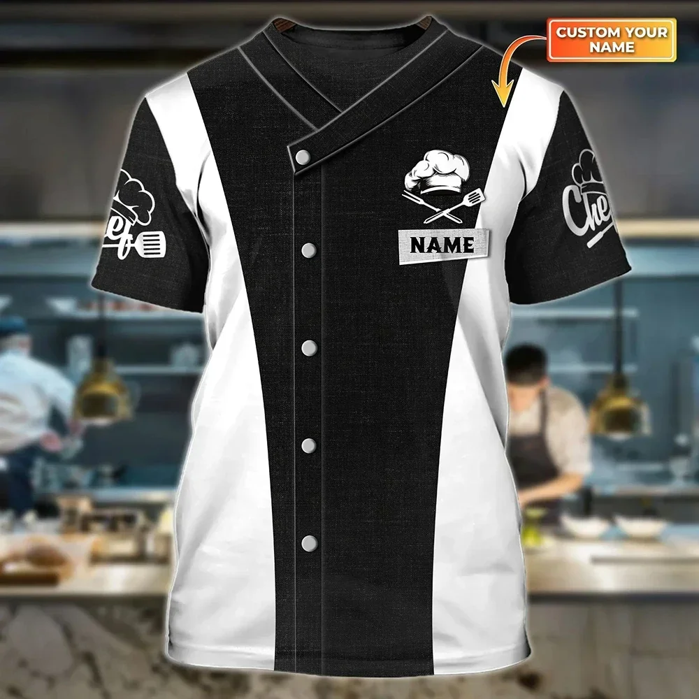 Restaurant Waiter Chef Work Clothes Cosplay Fun 3D Casual Hip Hop Crew Neck Short Sleeve DIY Name Fashion Men And Women T-shirts