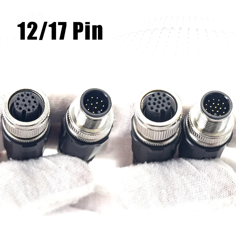 M12 Welding 17 Pin Aviation Plug Waterproof Sensor 14 pin Male Female Socket m12 Gold Plating Connector IP67 Solder Connection