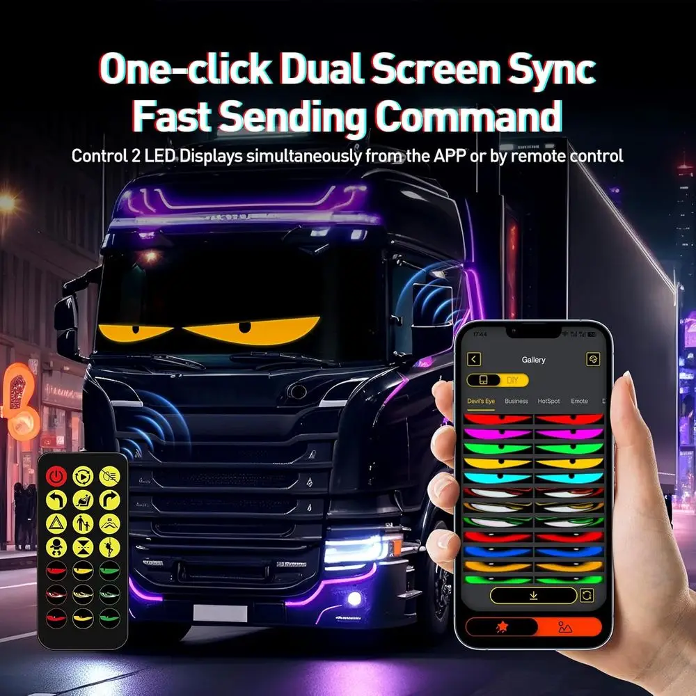 Coppia di luci per parabrezza per camion per auto da 23,6 x 4,73 LED con controllo tramite app, sincronizzazione, testo/immagine personalizzato, flessibili per eventi e decorazioni