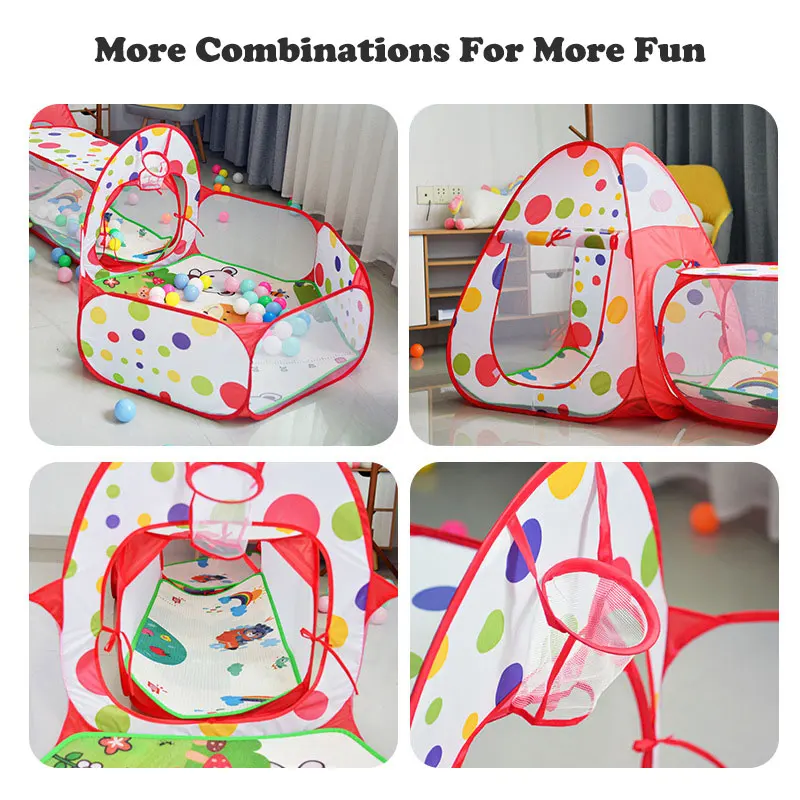 3 in 1 Portable Children\'s Tent Toys Camping Tent Outdoor Play House with Crawling Tunnel Kids Ball Pool  Children Pop-up Tents