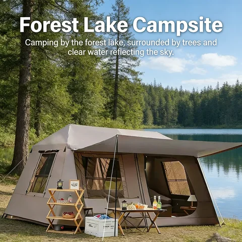 3-Second Fully Automatic Quick-Set Outdoor Camping Tent with Built-in Front Awning; Spacious Interior Ideal for Family Overnight Stays; All-Weather Protection Against Rain, Sun, and Mosquitoes; Well-Ventilated; Suitable for All Seasons