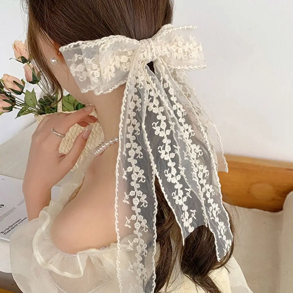 

Elegant French Style Lace Embroidery Hair Clip Large Sweet Lace Bow Hair Clip Princess Temperament Women Hairpin Headdress