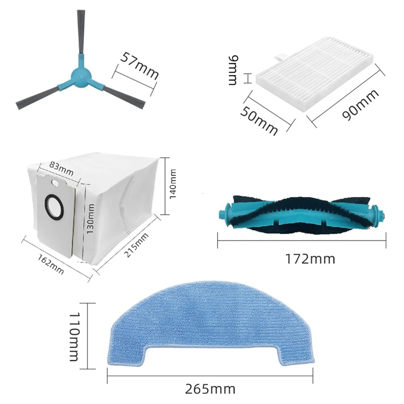 Robot Penyapu ABUD Cocok untuk 2499 Bagian Layar Filter Sikat Sisi Utama Kain Pembersih Kantong Debu.