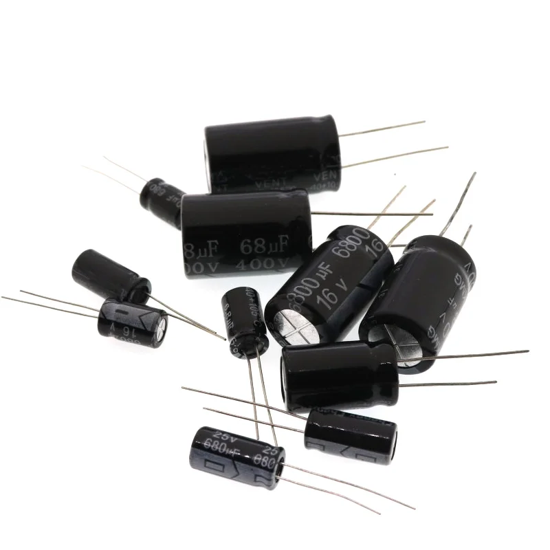 10pcs Aluminum electrolytic capacitor 10V 16V 25V 35V 50V 100V 0.1UF 0.22UF 2.2UF 4.7UF 10UF 22UF 47UF 68UF 100UF 220UF 470UF