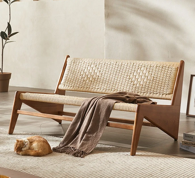 Double medieval rattan chair, Nordic modern, bed and breakfast leisure chair, wabi-sabi