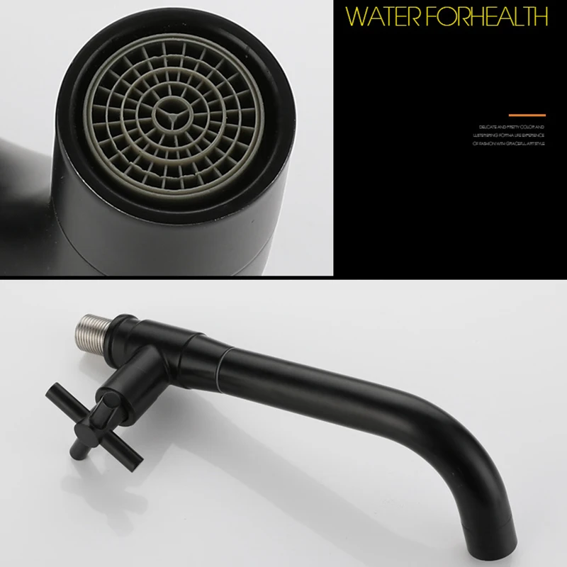 Black Wall Mount Basin Faucet Outdoor Garden Spout Mop Pool Tap Wash Faucet Single Cold Water Bathroom Kitchen Sink Faucets