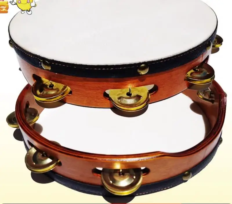 6/8/10 Inch Cow Leather Tambourine Orff Stage Performance Professional Tambourine Band Percussion Musical Instrument