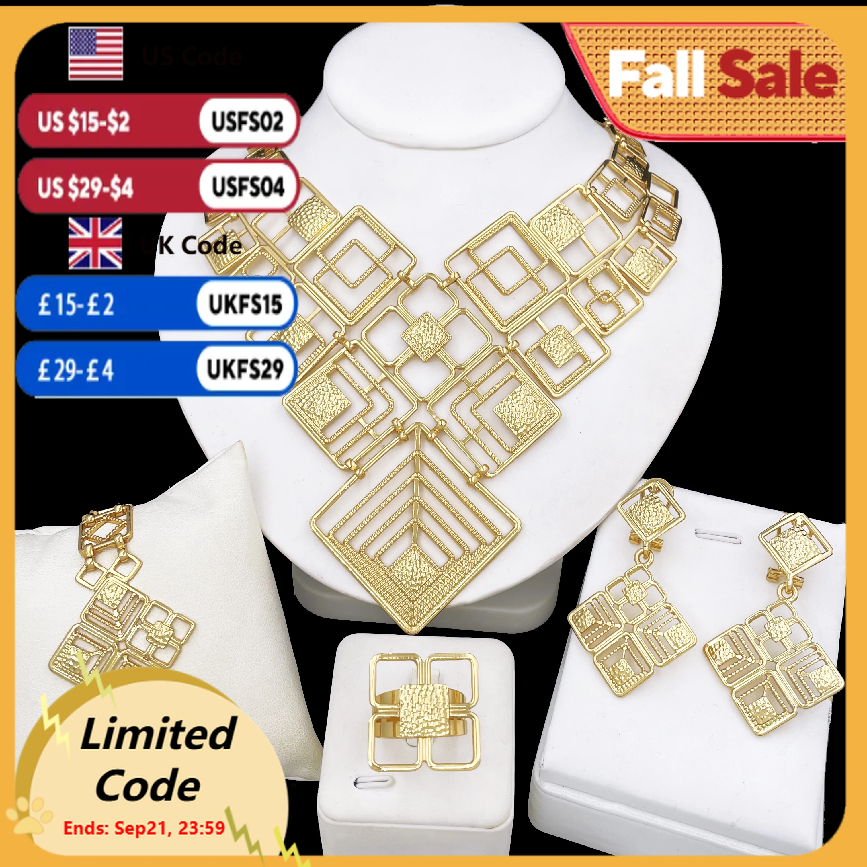 

Classic Design Women Jewelry Set High Quality Gold Plated Jewelry Premium Necklace Set Earrings Bracelet Ring Nigeria Trending