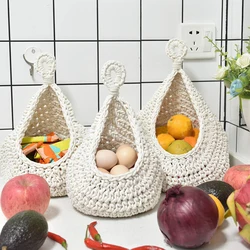 Handwoven Cotton Rope Storage Basket Kitchen Wall Mounted Fruit Vegetable Basket Wall Hanging Breathable Sundries Container