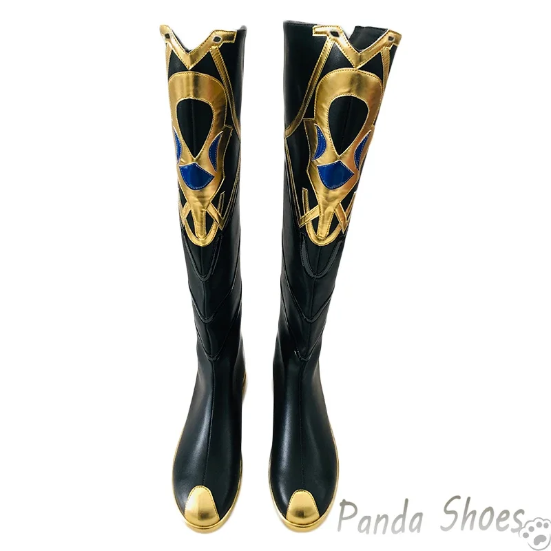 أحذية جينشين إمباكت ألبيدو التأثيرية لعبة أنيمي كوس أحذية ذهبية طويلة ألبيدو أزياء تنكرية أحذية الدعامة لحفلات الهالوين