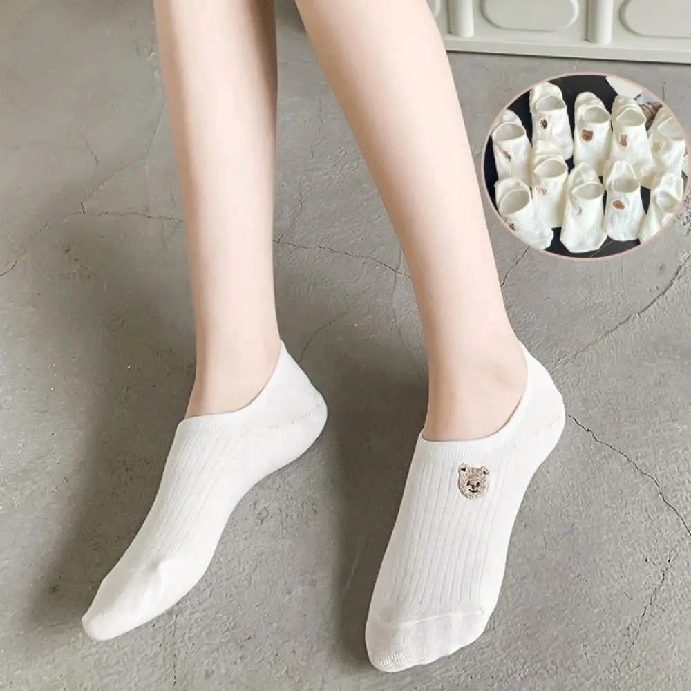 

10Pairs Cute Flower Animal Thin Boat Socks Non-slip Breathable Sweet Short Socks Cartoon Hosiery Summer Invisible Socks Summer