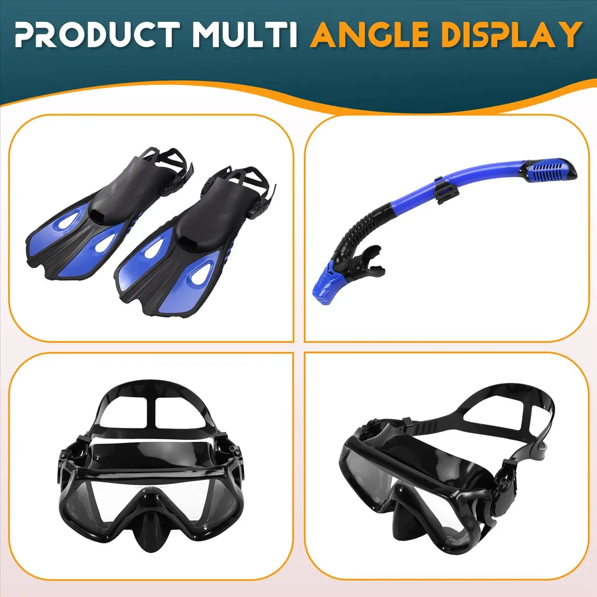 

Спортивное снаряжение для снорклинга для взрослых, панорамный комплект для снорклинга, маска для снорклинга, сноркель Drys Top, маска и ласты для дайвинга, черный и синий цвета