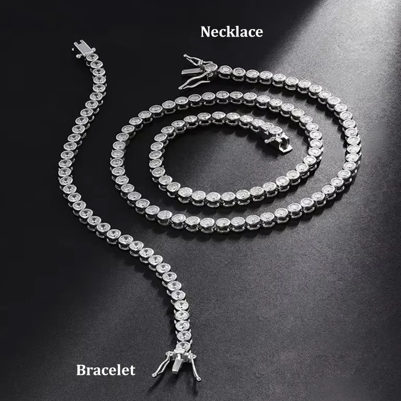 Mebigu Sparkling Bubble 2/3mm D Color Full Moissanite Tennis Necklace for Women S925 Silver Round Bezel All Diamond Neck Chain - view 4