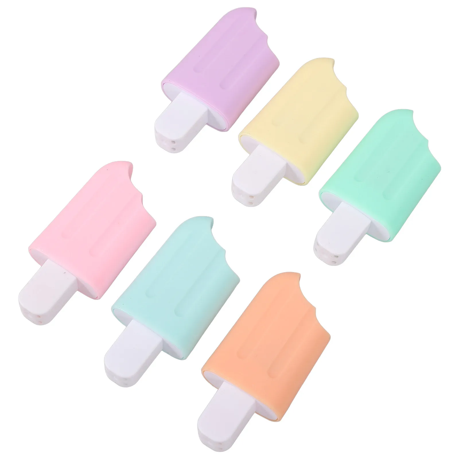 6Pcs Ice Cream Fluorescent Highlighters Cartoon Colored Marker Pen for School Office Study Highlighting Drawing Journaling