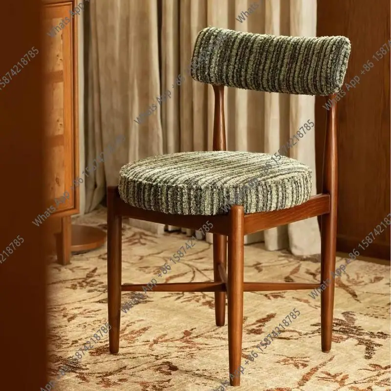 

Pre-Designer Solid Wood Dining Chair Home Living Room Dining Chair Vintage Single Chair Bedroom Dressing Back Fabric