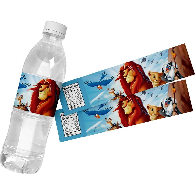 24Pcs Cartoon Lion King Theme Water Bottle Wraps Sticker Kids Birthday Party Decor Supplies Animal Decoration Labels Baby Shower