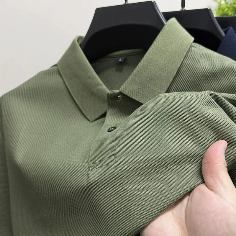 Polo da uomo estiva traspirante con risvolto fresco manica corta camicia con risvolto casual di fascia alta sottile tinta unita allentata multicolore moda golf top