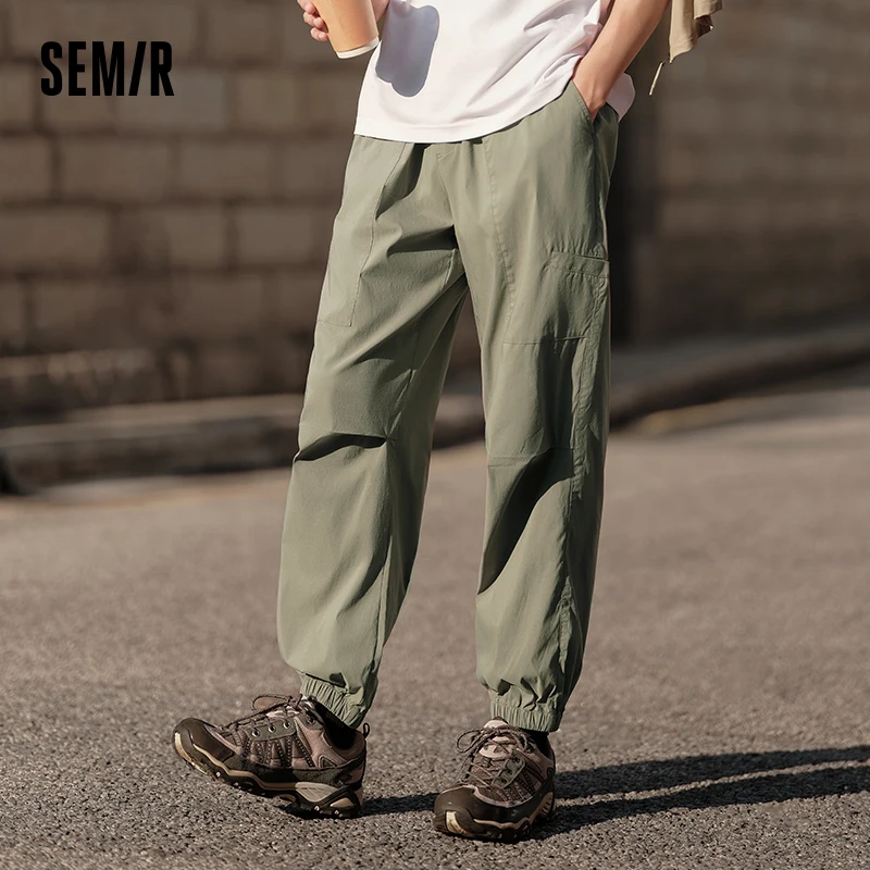 Semir-calça casual masculina, sensação legal, cintura elástica, cordão, estilo simples de transporte, nova, verão, 2022