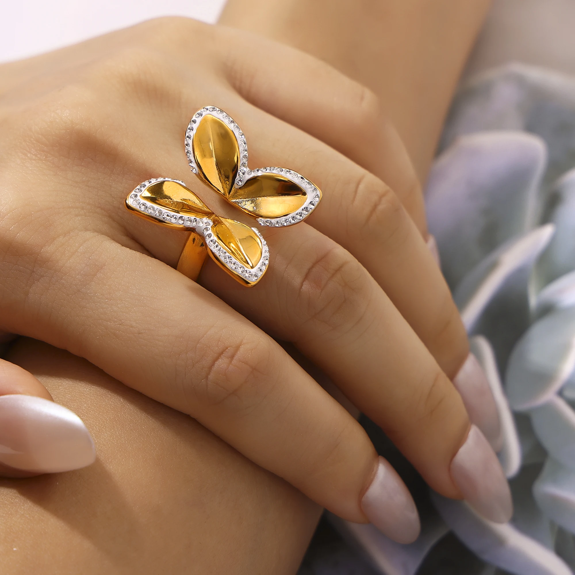 316l Edelstahl Schmetterlings ringe für Frauen 18 Karat vergoldet wasserdicht keine trüben Frauen Fingerring Luxus Frauen schmuck