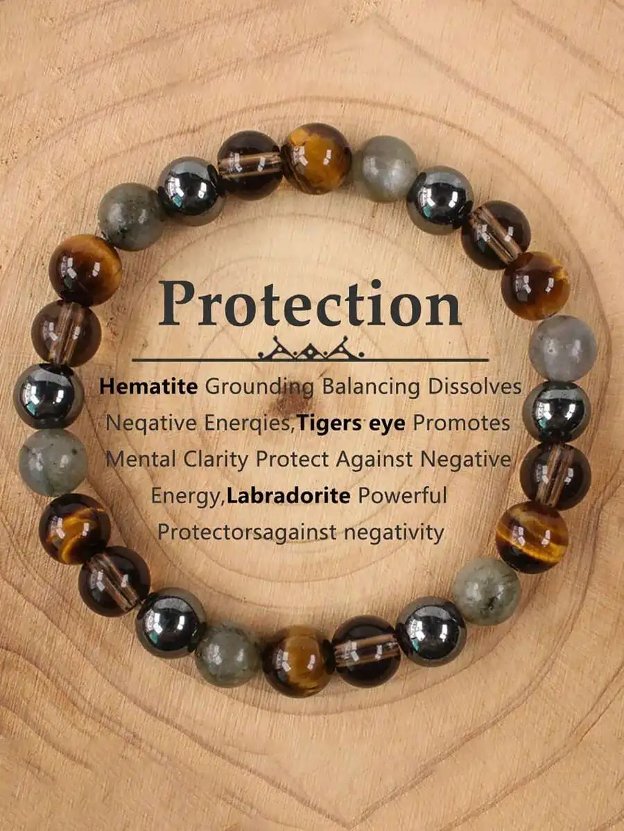 Pulsera de hombre vintage de obsidiana negra y piedra de ojo de tigre natural YAUKIA con significado protector, pulsera de cuentas para uso diario.