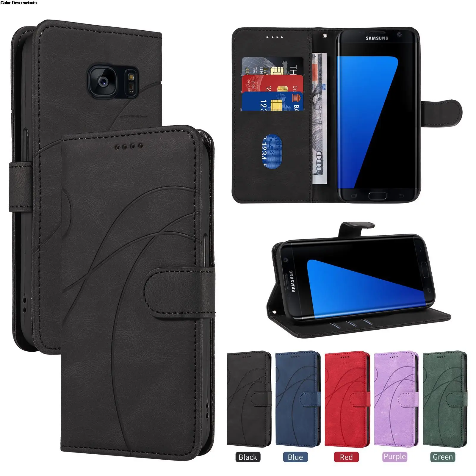 Capa Carteira Flip de Luxo em Couro com Slots para Cartões e Fecho Magnético para Samsung Galaxy S7 SM-G930F G930FD com Cordão